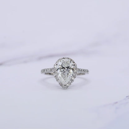 IGI Certified Lab-Created Diamond Pear Shape Halo Pave Ring F VS)