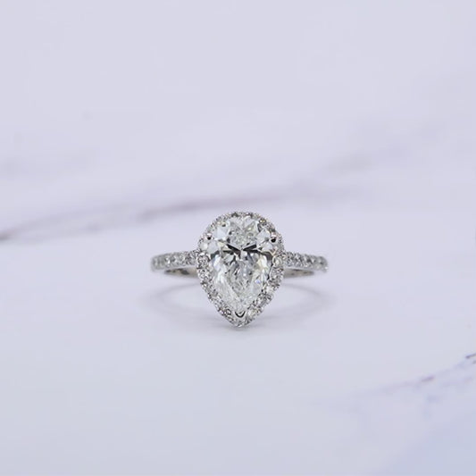 IGI Certified Lab-Created Diamond Pear Shape Halo Pave Ring F VS)