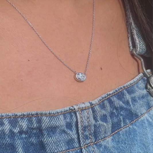 IGI Certified Oval Lab-Created Diamond Bezel Pendant Necklace F VS)