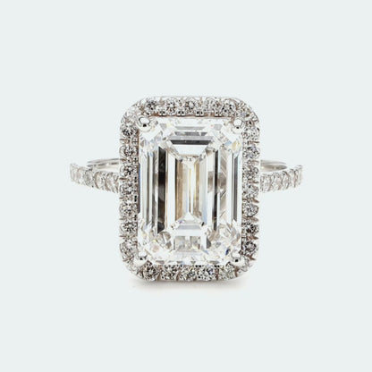 IGI Certified Lab-Created Diamond Emerald Halo Pave Ring F VS)