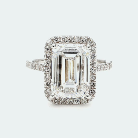 IGI Certified Lab-Created Diamond Emerald Halo Pave Ring F VS)