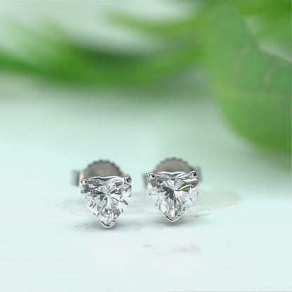 14K White Gold Heart Matching Stud Errings
