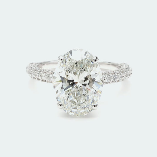 IGI Certified Lab-Created Oval Diamond 3-Way Pave Hidden Halo Ring F VS)