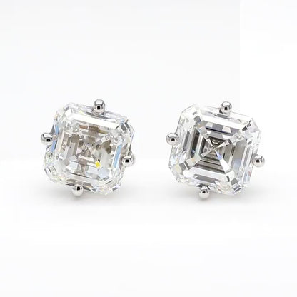 14K White Gold Asscher Compass Prong Stud Earrings