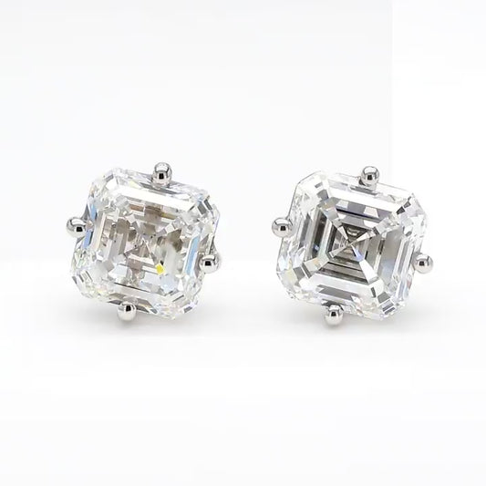 14K White Gold Asscher Compass Prong Stud Earrings