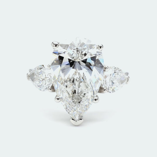 IGI Certified Pear Lab-Created Diamond 3-Stone Ring F VS)