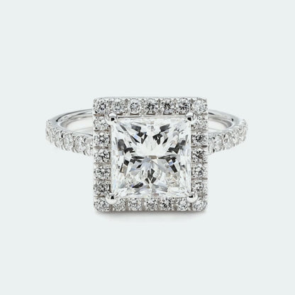 14K White Gold Princess Halo Pave RIng