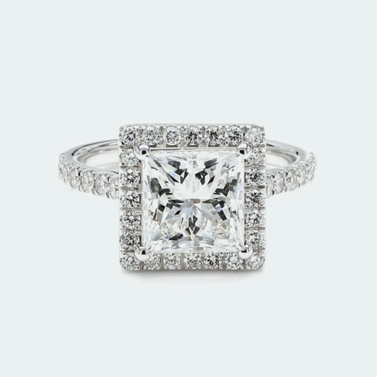 14K White Gold Princess Halo Pave RIng