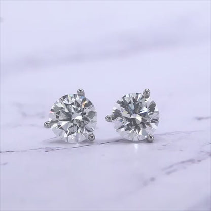 Lab-Created Diamond 3 Prong Martini Push Back Stud Earrings F-G VS)