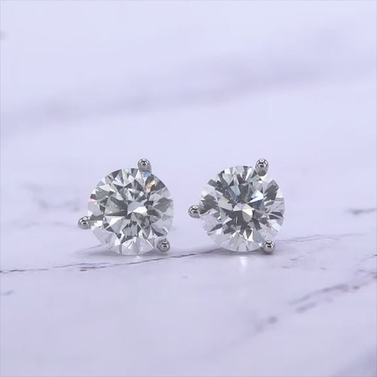 IGI Certified Round Lab-Created Diamond 3 Prong Martini Push Back Stud Earring (3.00- D VVS1 ID-EX Cut)