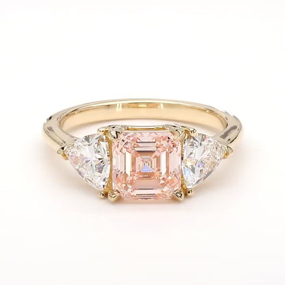 IGI Certified Lab-Created Diamond Asscher 3-Stone Ring Pink VS)