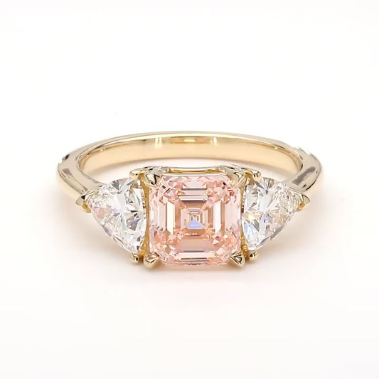 IGI Certified Lab-Created Diamond Asscher 3-Stone Ring Pink VS)