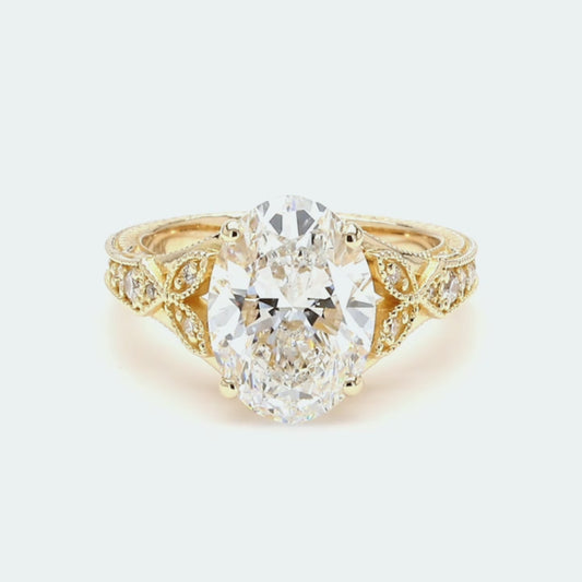 IGI Certified Lab-Created Diamond Oval Antique Ring F VS)