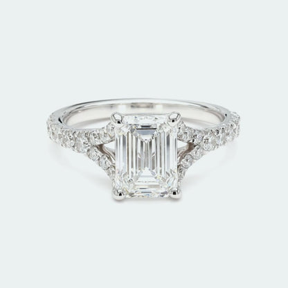 14K White Gold Emerald Split Pave Ring