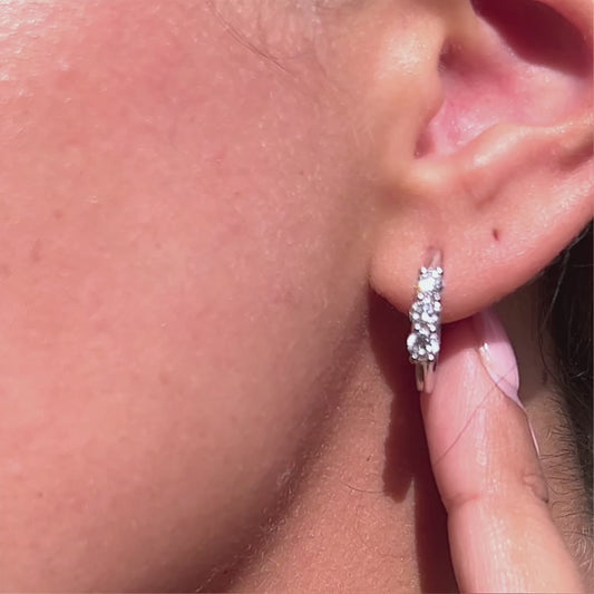 Lab-Created Diamond 3 Stone Huggie Earrings F-G SI)