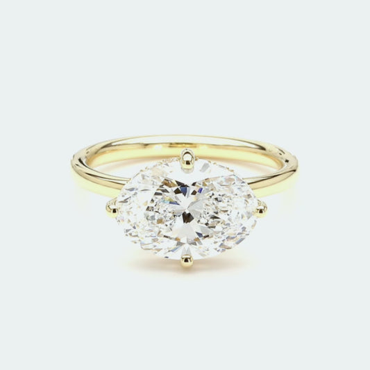 IGI Certified Lab-Created Diamond Oval East-West Hidden Halo Ring F VS)