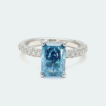 IGI Certified Lab-Created Diamond Blue Emerald 3-Way Pave with Hidden Halo Ring Blue VS)