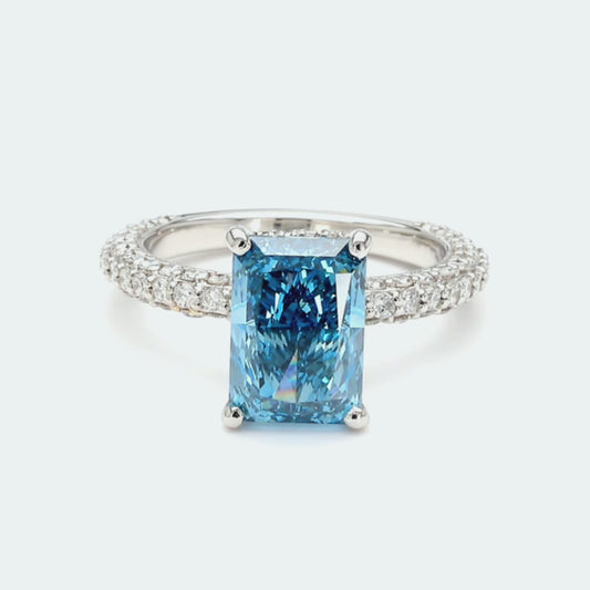 IGI Certified Lab-Created Diamond Blue Emerald 3-Way Pave with Hidden Halo Ring Blue VS)