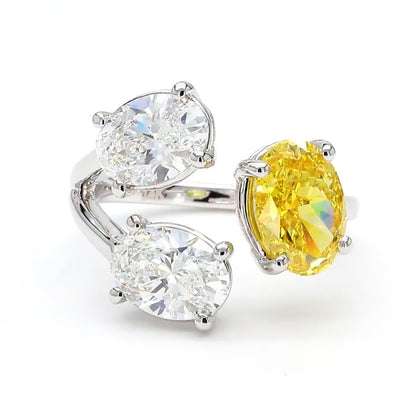 IGI Certified Yellow and White Lab-Created Diamond Oval 3-Stone Ring VS)