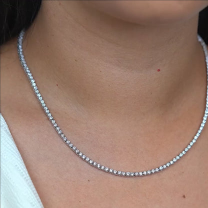 Lab-Created Round Diamond 4-Prong Tennis Necklace F-G VS)