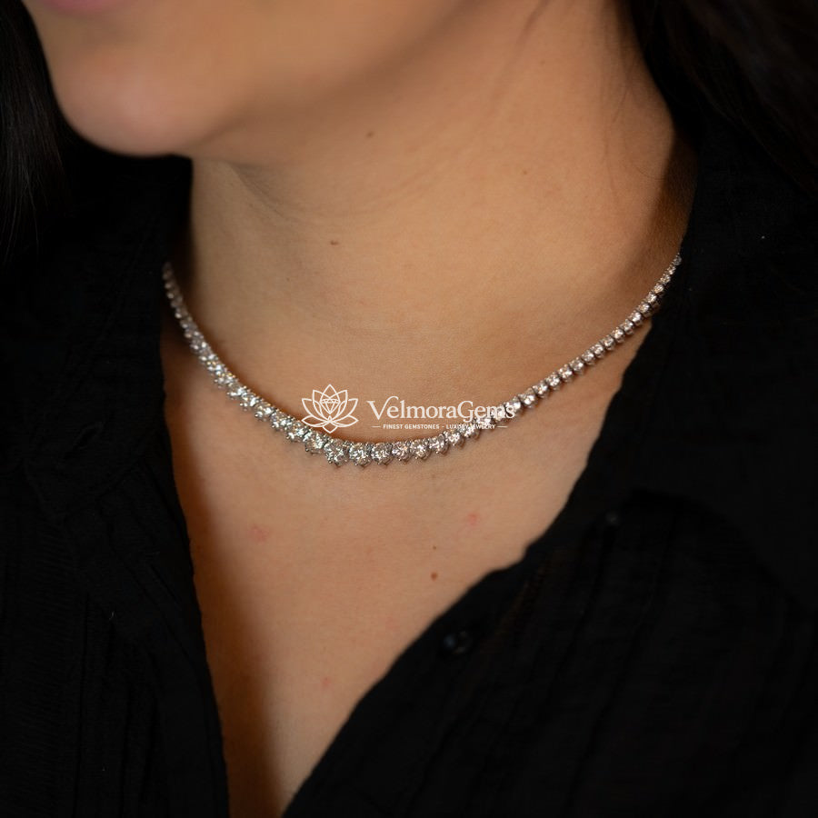 Lab-Created 3-Prong Diamond Riviera Necklace F-G VS)