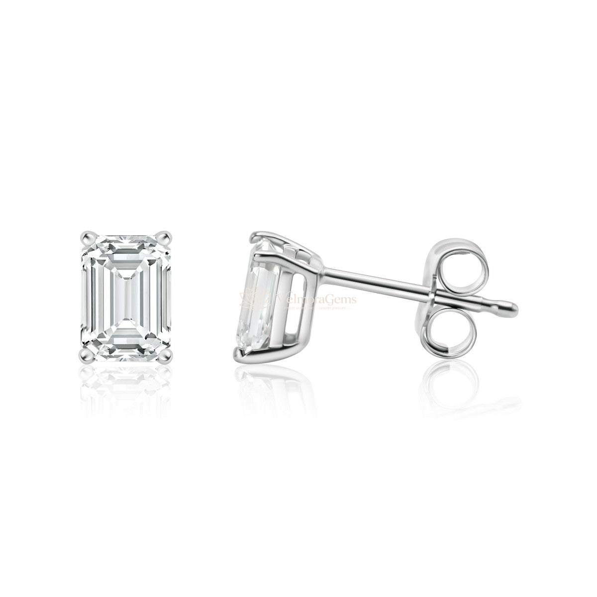Emerald Lab-Created Diamond 4-Prong Pushback Stud Earrings F-G SI)