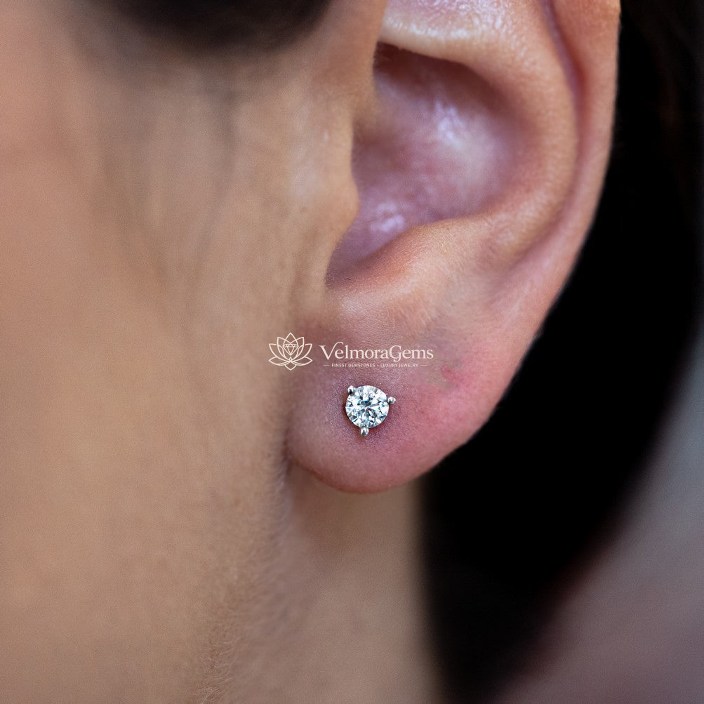 Lab-Created Diamond 3 Prong Martini Push Back Stud Earrings F-G VS)