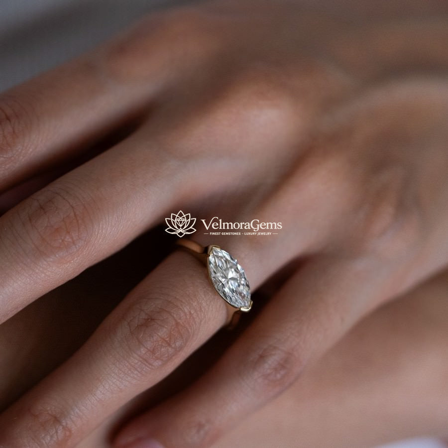 IGI Certified Lab-Created Diamond Marquise Half Bezel Ring F VS)