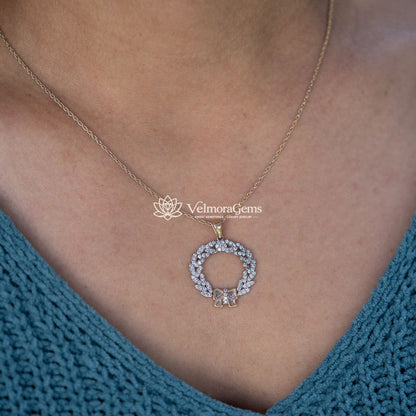 Lab-Created Diamond Christmas Wreath Pendant Necklace F-G VS)