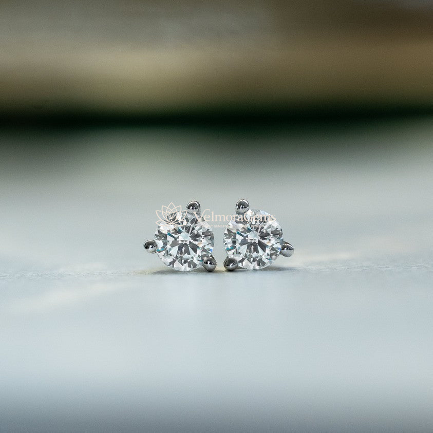 Lab-Created Diamond 3 Prong Martini Push Back Stud Earrings F-G VS)