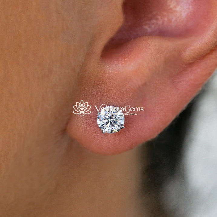Lab-Created Diamond 4 Prong Basket Screw Back Stud Earring F-G SI)