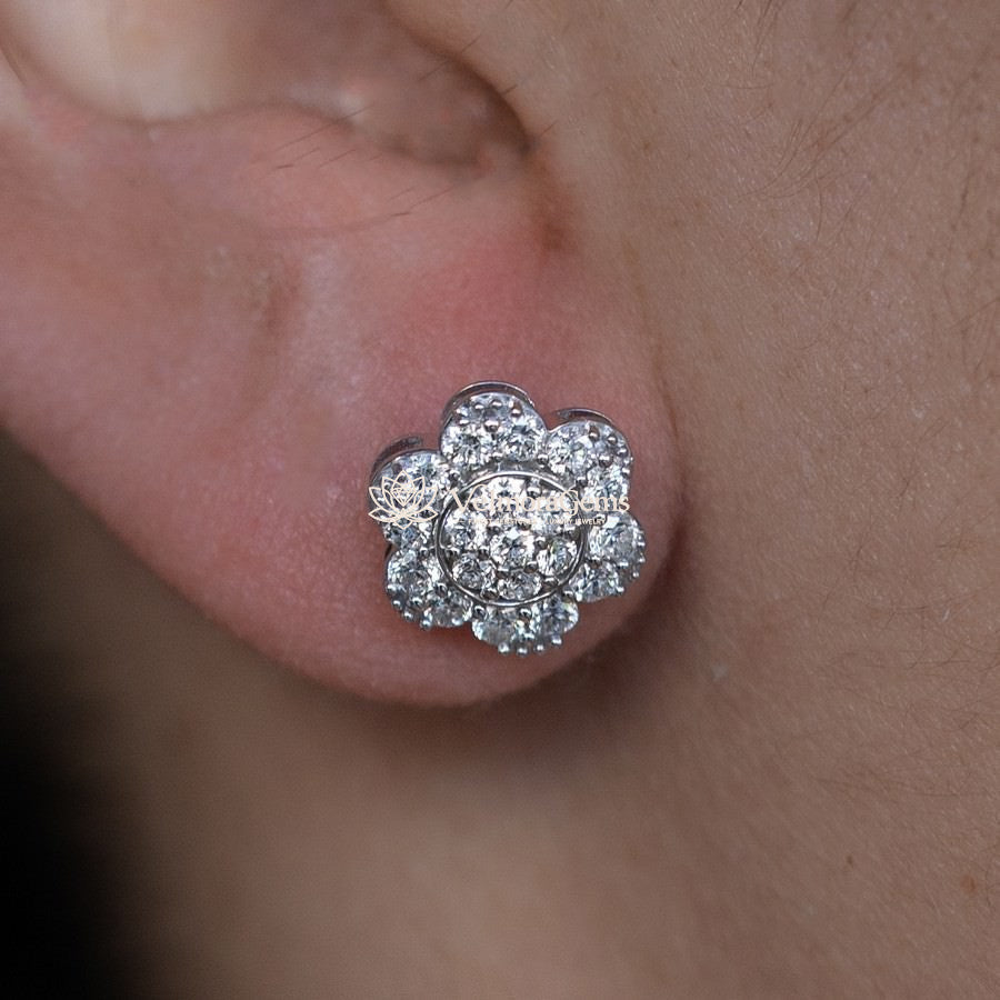 Lab-Created Diamond Flower Screwback Stud Earrings F-G VS)