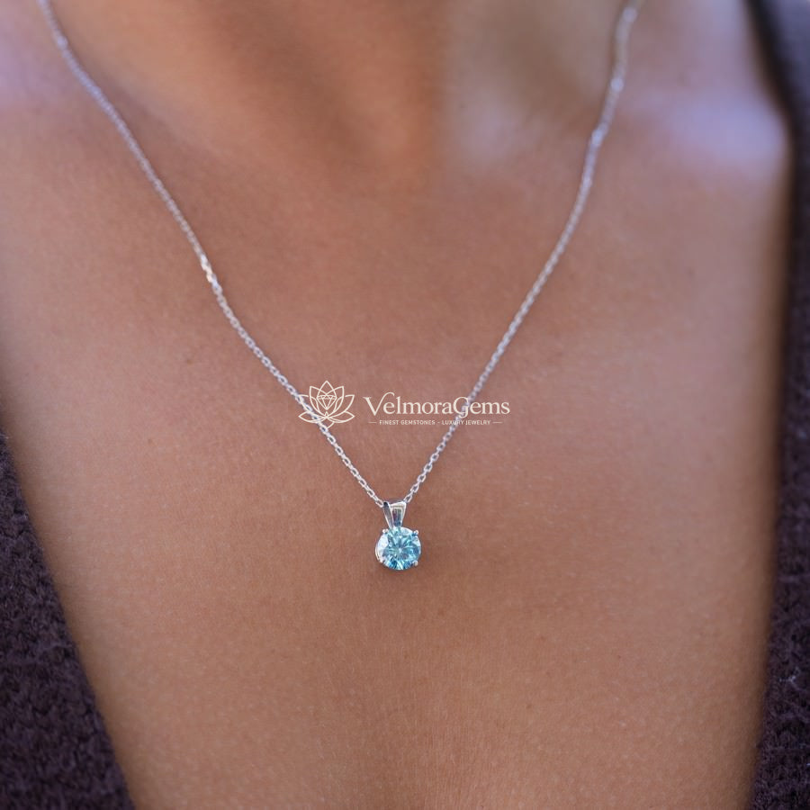 Fancy Vivid Blue Lab-Created Diamond Solitaire Pendant Necklace VS)