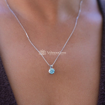 Fancy Vivid Blue Lab-Created Diamond Solitaire Pendant Necklace VS)