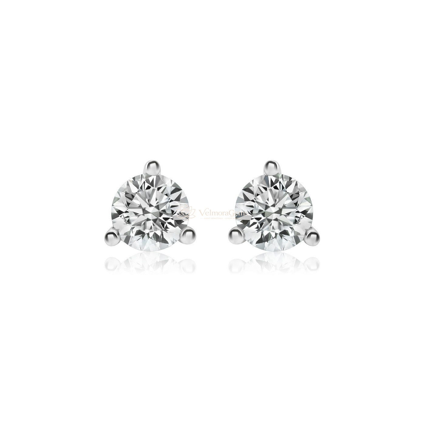 Lab-Created Diamond 3 Prong Martini Push Back Stud Earrings F-G VS)