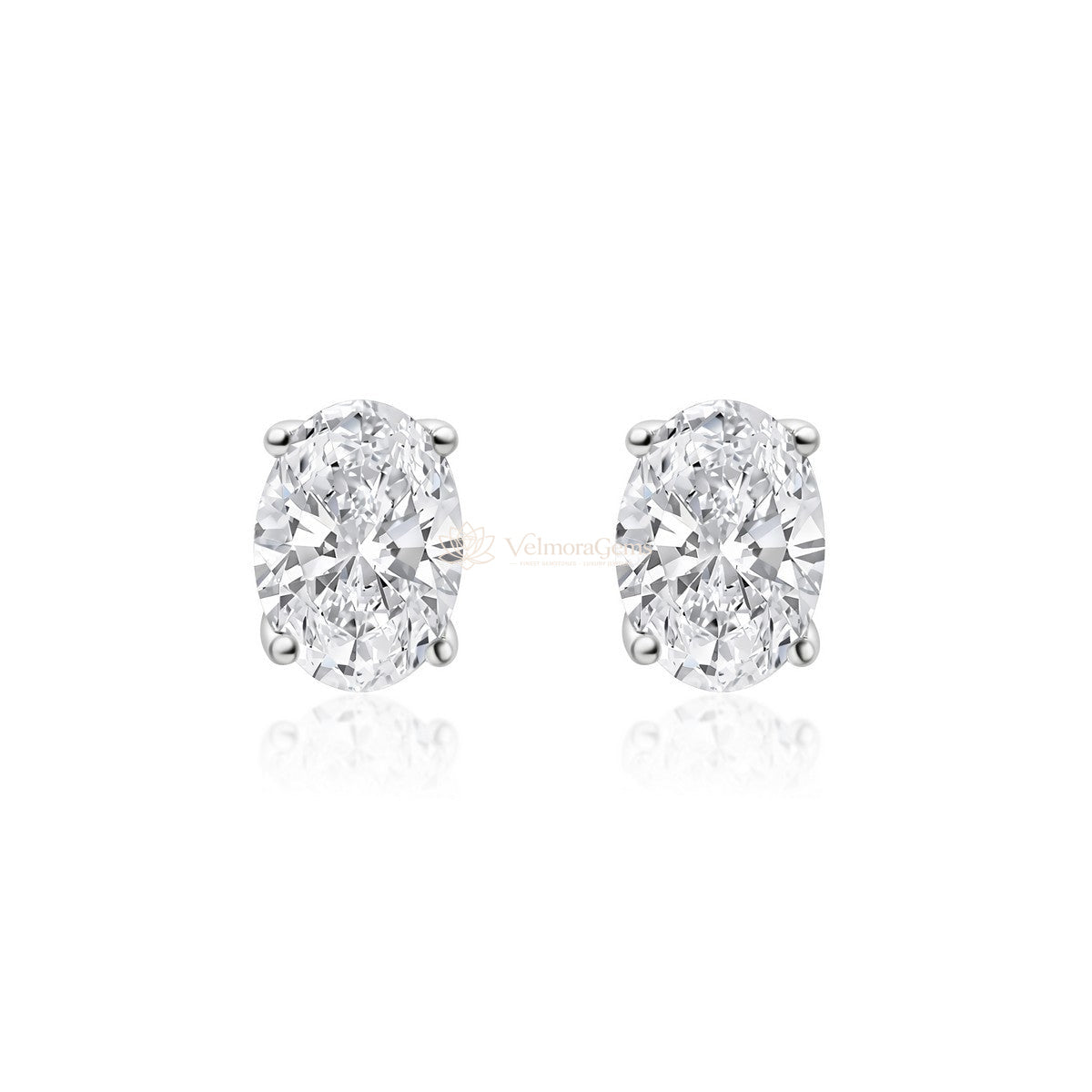 14K White Gold Oval Matching Stud Earrings