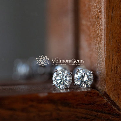 Lab-Created Diamond 4 Prong Basket Screw Back Stud Earring (1.40- E-F VS)