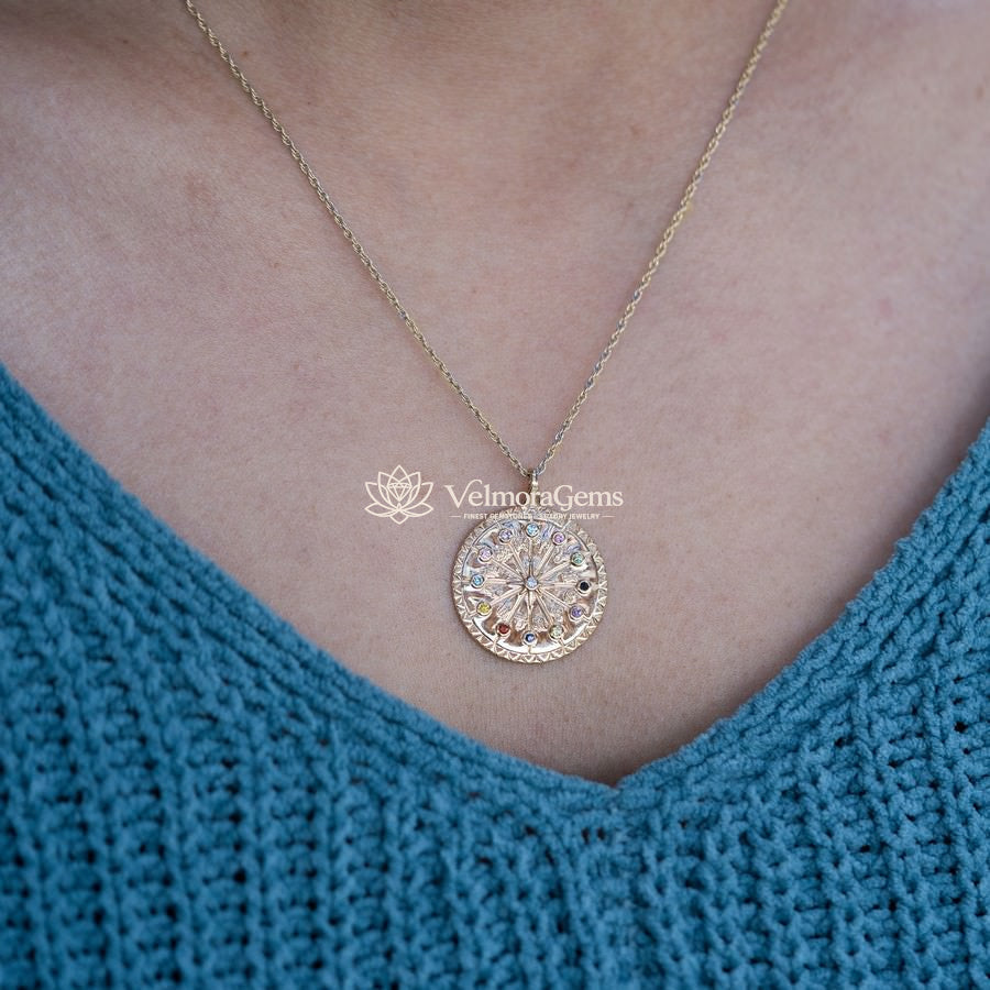 Multicolored Lab-Created Diamond Zodiac Pendant Necklace VS)