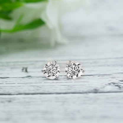 IGI Certified Round Lab-Created Diamond 3 Prong Martini Push Back Stud Earring (3.00- D VVS1 ID-EX Cut)