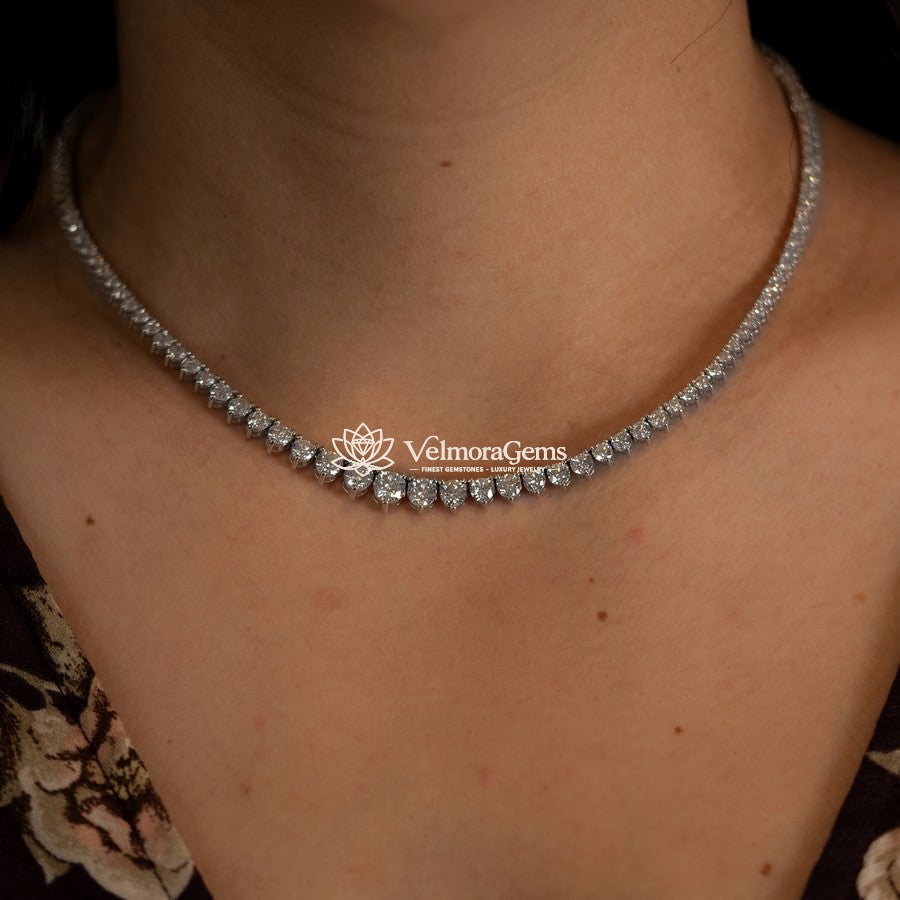 Lab-Created 3-Prong Diamond Riviera Necklace F-G VS)