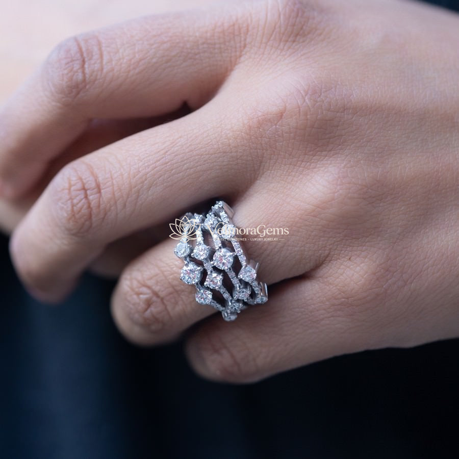 Lab-Created Diamond Multi-Row Floating Cluster Ring F-G VS)