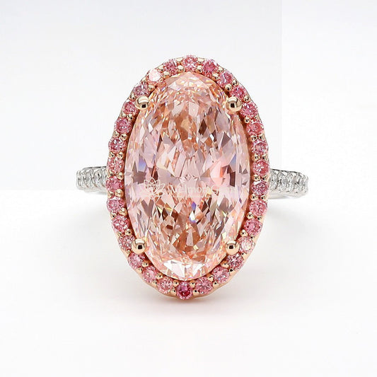 IGI Certified Lab-Created Diamond Pink Oval Two-Tone Halo Pave Ring VS)