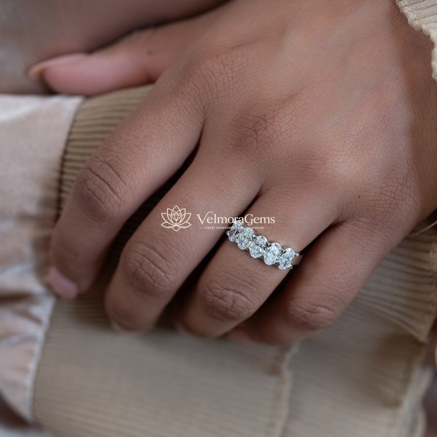 Lab-Created Diamond Oval 5 Stone Ring E-F VS)