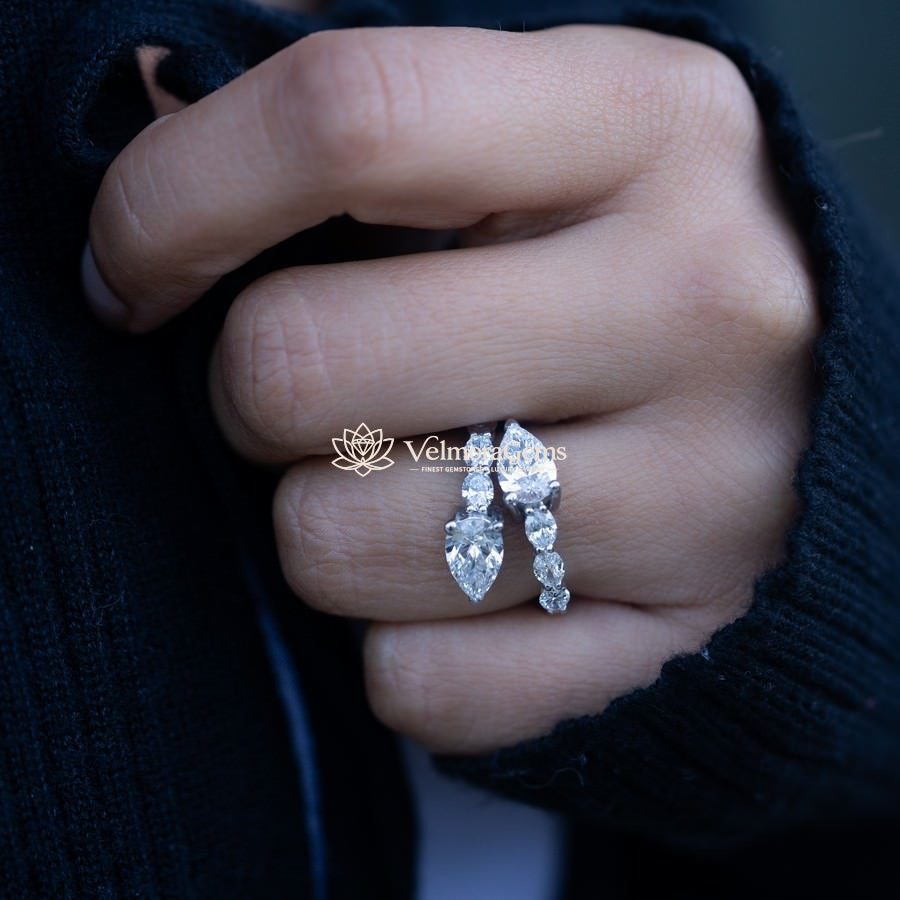 IGI Certified Lab-Created Diamond Pear and Oval Open Wrap Ring F VS)
