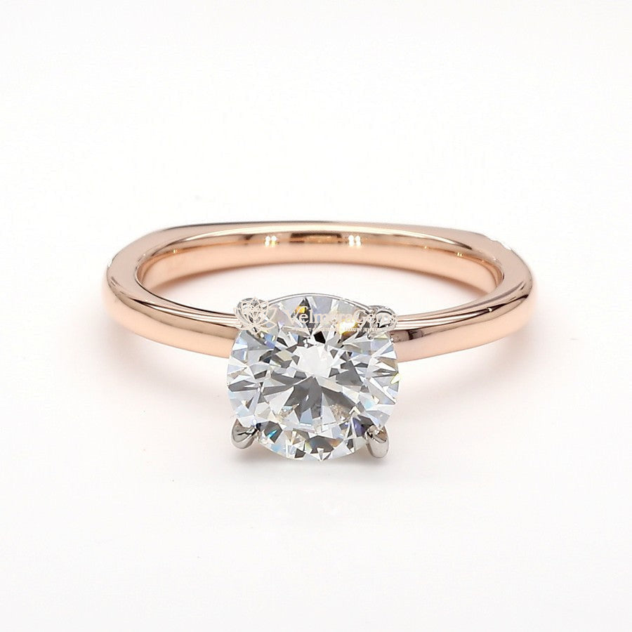 14K Rose Gold Round Two-Tone Euro Shank Ring