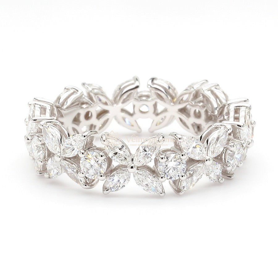 Lab-Created Diamond Floral Marquise Eternity Band E-F VS)
