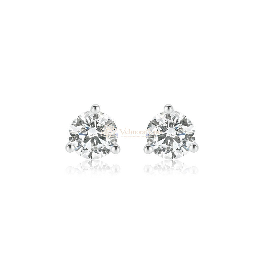Natural Diamond 3 Prong Martini Push Back Stud Earring G-H SI3)