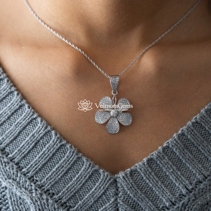 Lab-Created Diamond Flower Pendant Necklace F-G VS)
