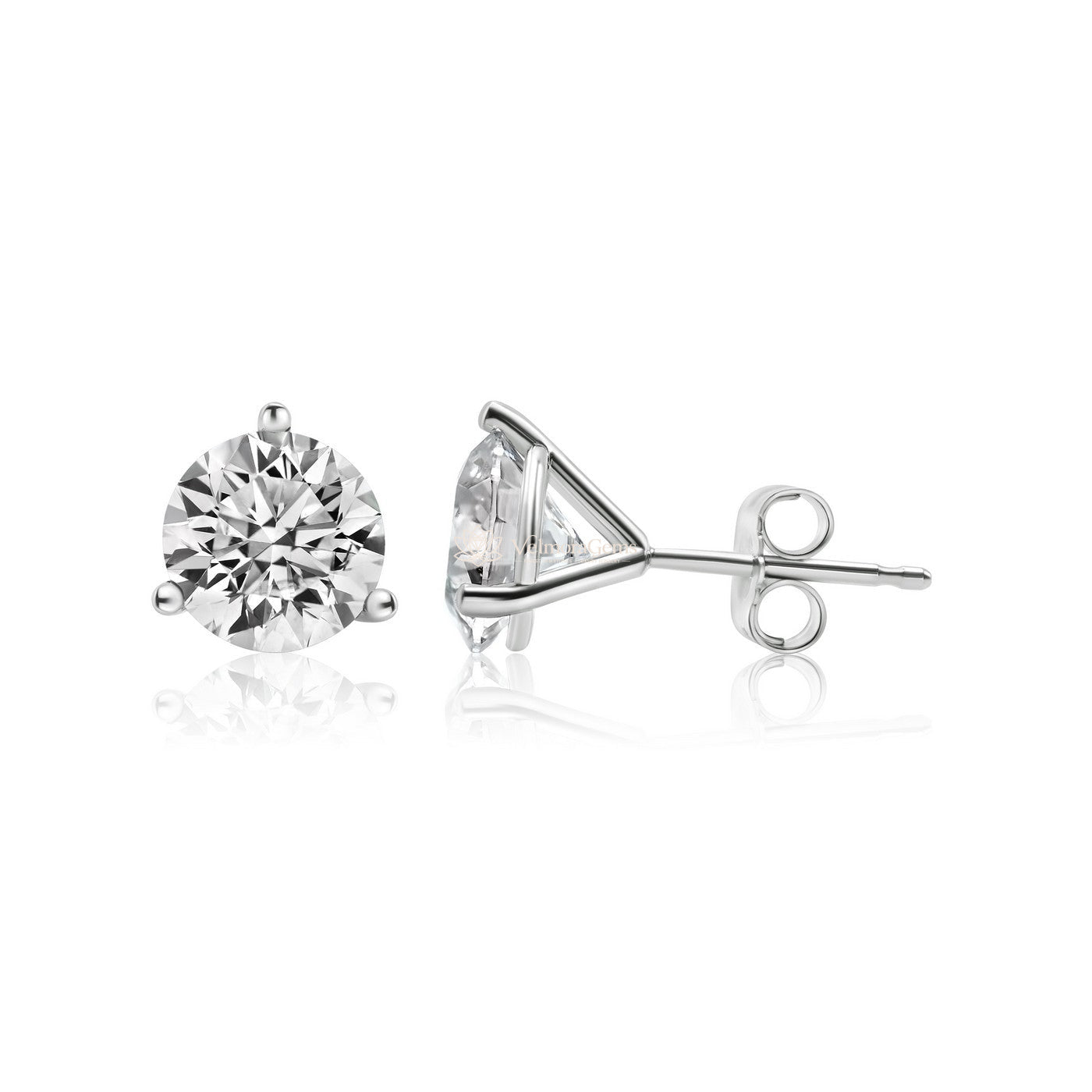 IGI Certified Round Lab-Created Diamond 3 Prong Martini Push Back Stud Earring (3.00- D VVS1 ID-EX Cut)