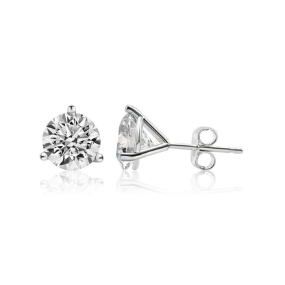 IGI Certified Round Lab-Created Diamond 3 Prong Martini Push Back Stud Earring (3.00- D VVS1 ID-EX Cut)